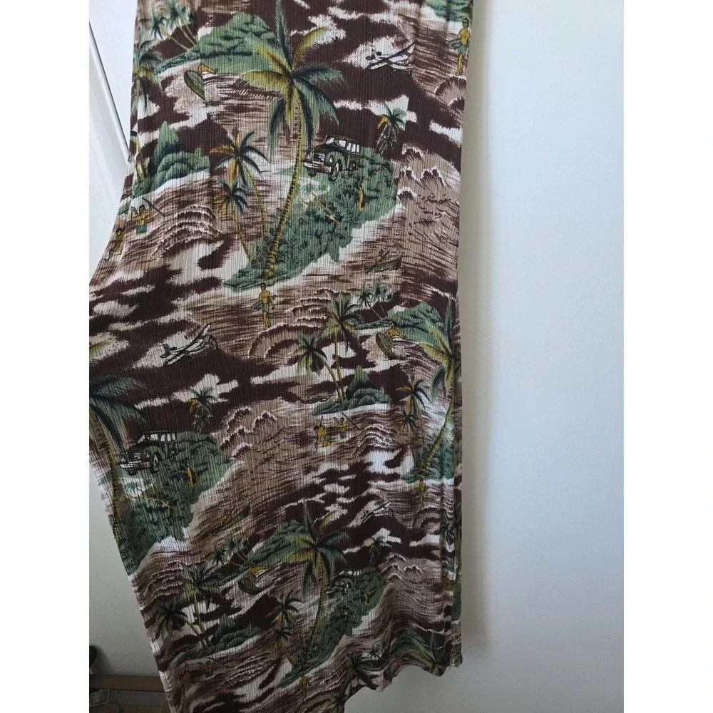 Vintage‎ Tropical Hawaiian Scenic Print Sleeveless Maxi Dress Brown Green Tan